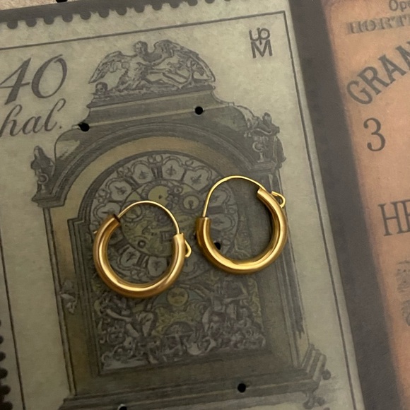 Catbird Jewelry - NEW OS 1960s 14kt solid yellow gold wires pierced hoop earrings VTG Mid Century